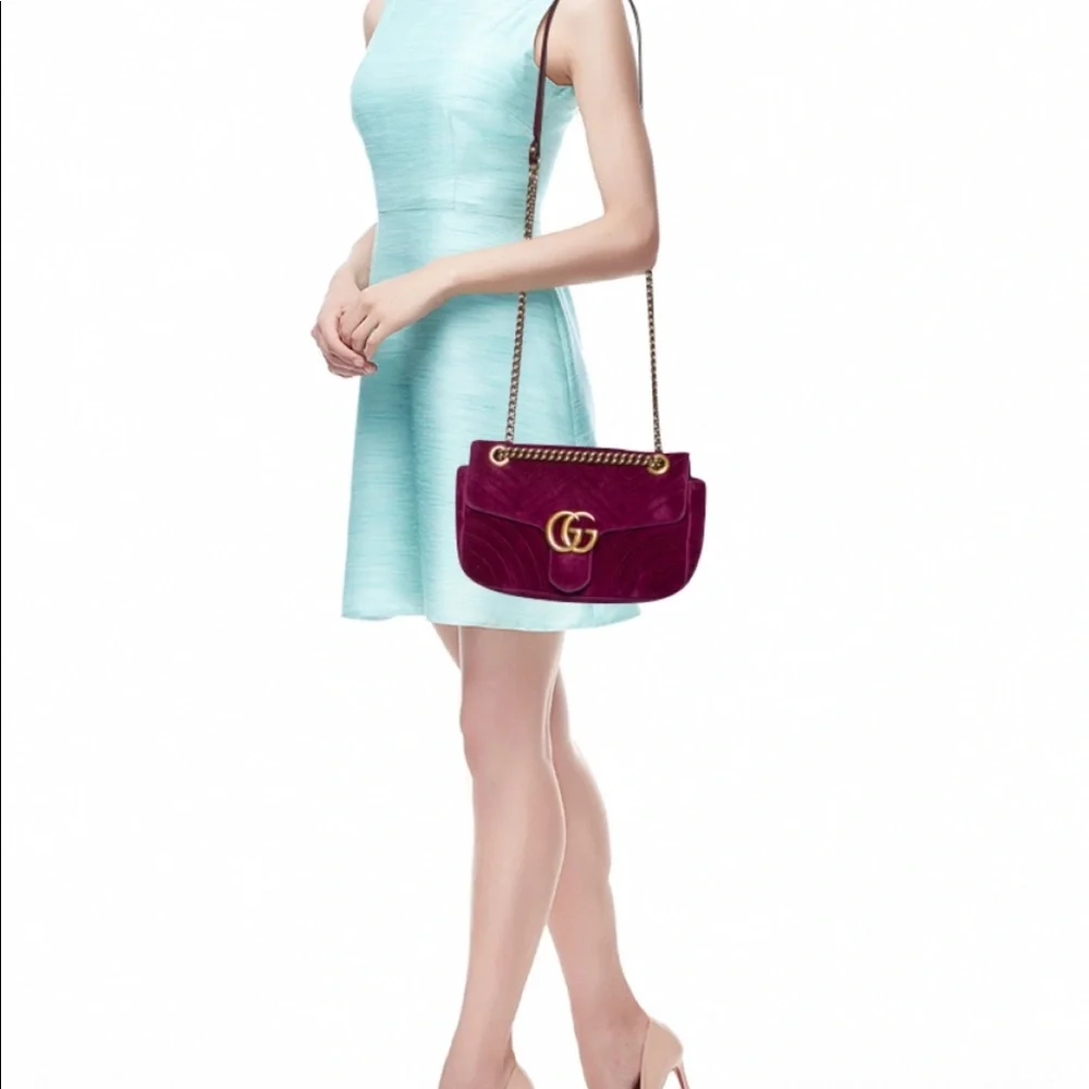 EUC GUCCI Velvet MatelasseGG Marmont Shoulder Bag - Fuchsia Violet Cyclamen - Picture 9 of 9
